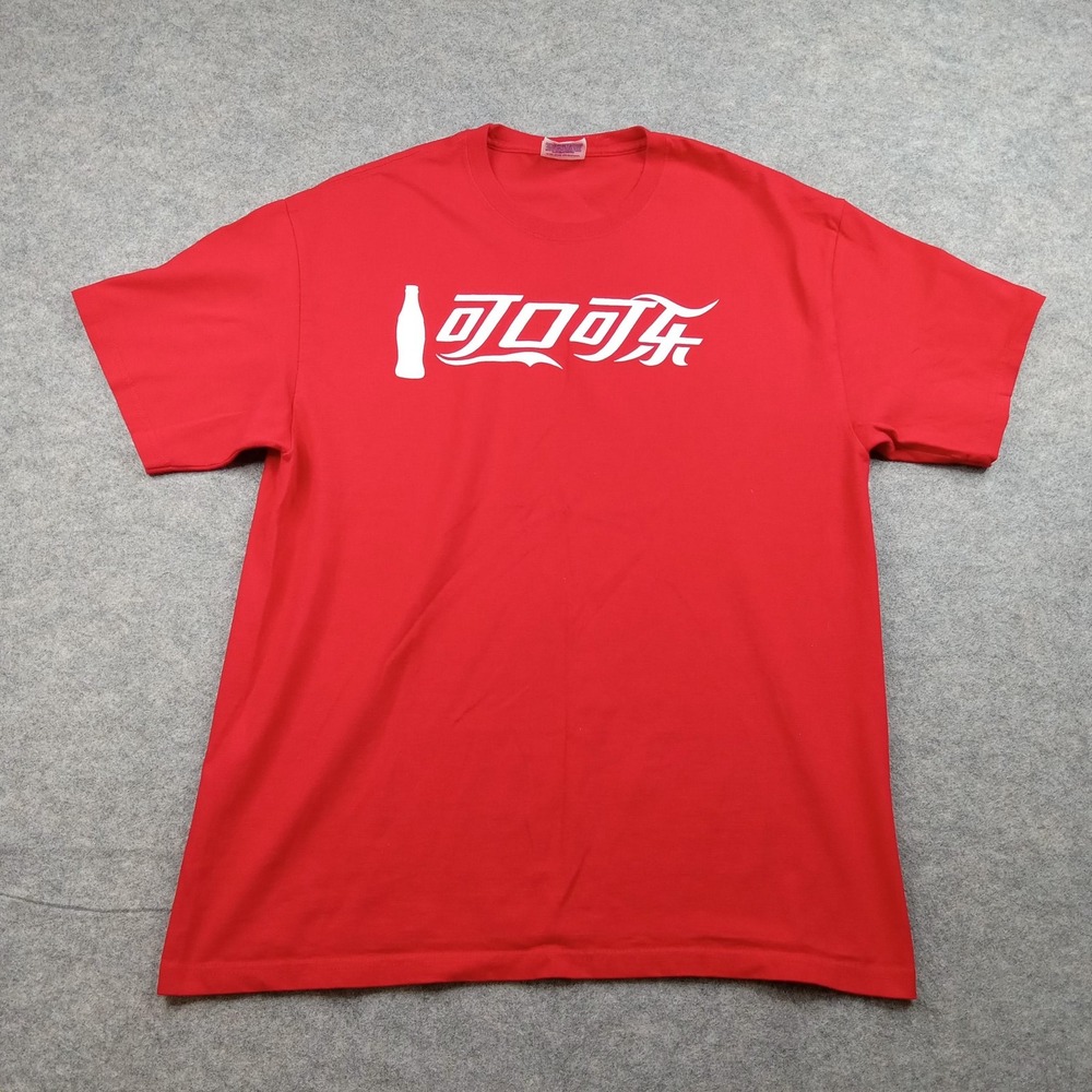 Coca Cola Shirt Men Large Red Chinese Logo Olympic Graphic Hanes Heavyweight Vtg